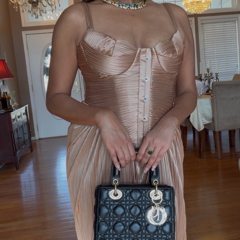 Chic Pleated Brown Maxi Dress